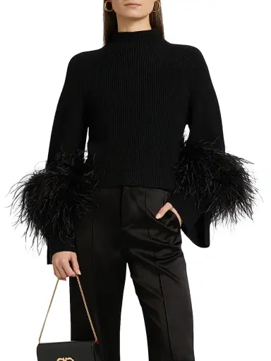 Lapointe Women's Merino Wool Feather-Cuff Sweater - Black - Size Large | Thumbnail 3 Lapointe Women's Merino Wool Feather-Cuff Sweater - Black - Size Large | Thumbnail 3