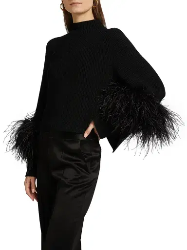 Lapointe Women's Merino Wool Feather-Cuff Sweater - Black - Size Large | Thumbnail 4 Lapointe Women's Merino Wool Feather-Cuff Sweater - Black - Size Large | Thumbnail 4