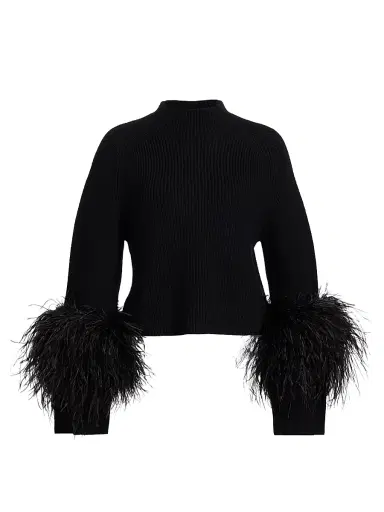Lapointe Women's Merino Wool Feather-Cuff Sweater - Black - Size Large | Thumbnail 1 Lapointe Women's Merino Wool Feather-Cuff Sweater - Black - Size Large | Thumbnail 1