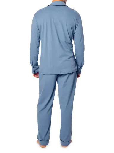 Petite Plume Men's Pima Knitted Cottom Pajamas - Blue | Thumbnail 3 Petite Plume Men's Pima Knitted Cottom Pajamas - Blue | Thumbnail 3