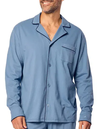 Petite Plume Men's Pima Knitted Cottom Pajamas - Blue | Thumbnail 4 Petite Plume Men's Pima Knitted Cottom Pajamas - Blue | Thumbnail 4