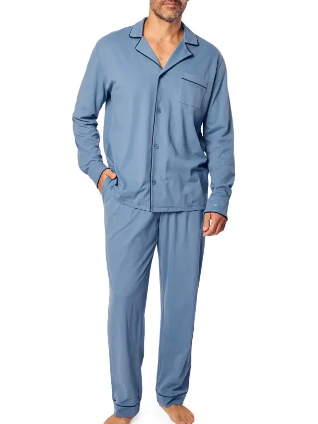 Men's Pima Knitted Cottom Pajamas - Blue