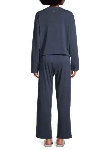 Lunya Women's Slumberknit Long Sleeve Shirt & Pants Pajama Set - Deep Blue | Thumbnail 4 Lunya Women's Slumberknit Long Sleeve Shirt & Pants Pajama Set - Deep Blue | Thumbnail 4