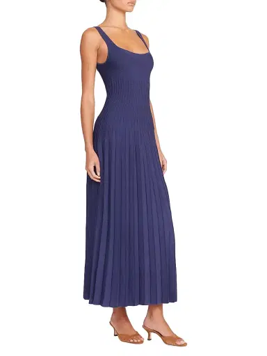 Staud Women's Ellison Knit Pleated Midi-Dress - Navy - Size XL | Thumbnail 3 Staud Women's Ellison Knit Pleated Midi-Dress - Navy - Size XL | Thumbnail 3