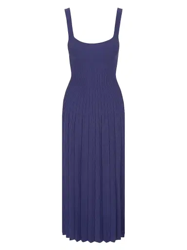 Staud Women's Ellison Knit Pleated Midi-Dress - Navy - Size XL | Thumbnail 1 Staud Women's Ellison Knit Pleated Midi-Dress - Navy - Size XL | Thumbnail 1