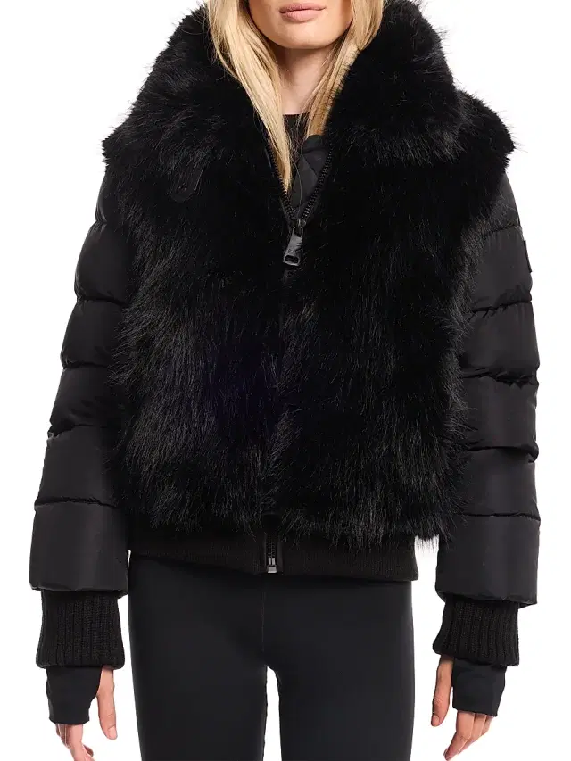 SAM. Women's Carlie Faux Fox Jacket - Black Faux Fox