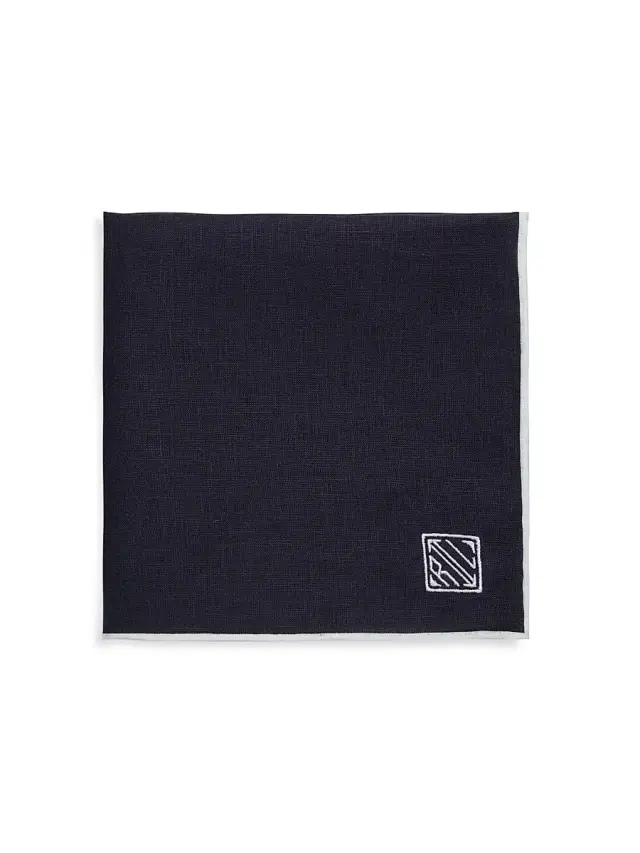 Ralph Lauren Purple Label Men's Art Deco Logo Linen Pocket Square - Navy