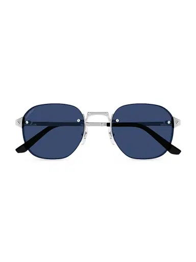 Cartier Men's Santos Classic 53MM Round Sunglasses - Silver Blue | Thumbnail 2