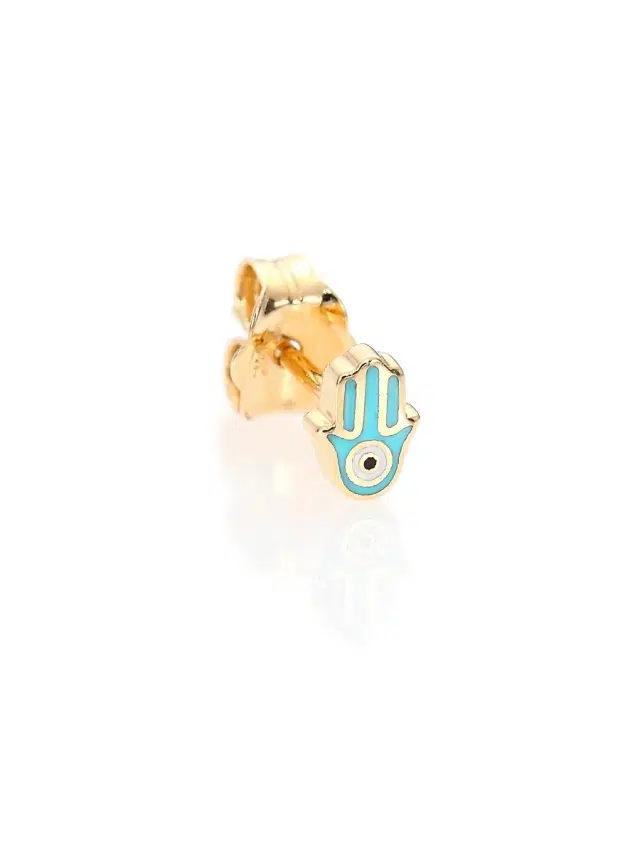 Women's Mini Enamel & 14K Yellow Gold Hamsa Single Stud Earring - Gold Blue