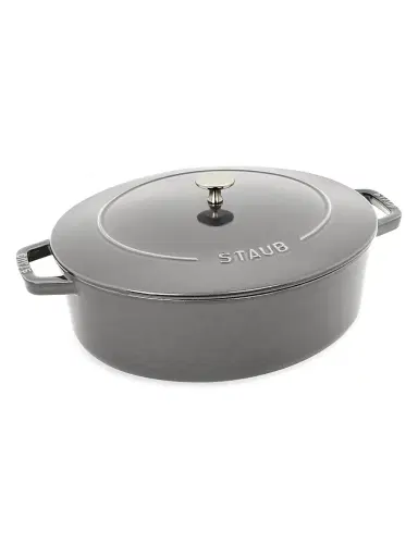 Staub Cast Iron 6.25 Quart Shallow Oval Dutch Oven - White Truffle | Thumbnail 1 Staub Cast Iron 6.25 Quart Shallow Oval Dutch Oven - White Truffle | Thumbnail 1