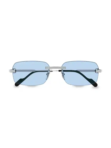 Cartier Men's Core Range 58MM Rectangular Sunglasses - Silver Blue | Thumbnail 2