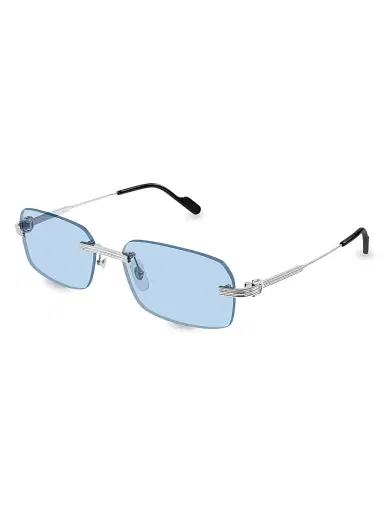 Cartier Men's Core Range 58MM Rectangular Sunglasses - Silver Blue | Thumbnail 1