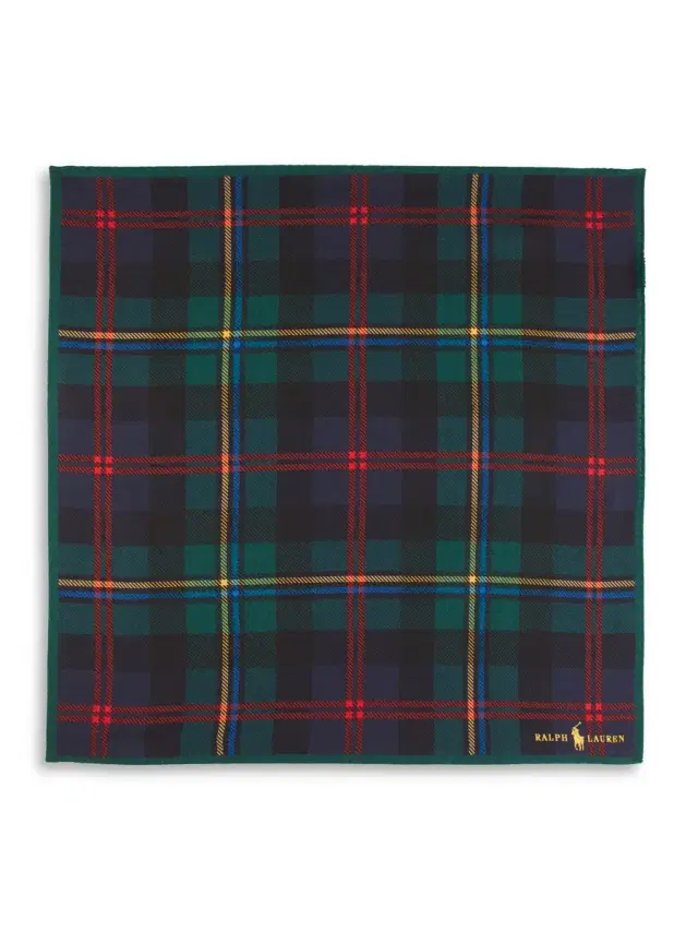 Polo Ralph Lauren Men's Tartan Wool Pocket Square - Navy Green Multicolor