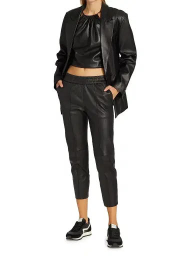 Sprwmn Women's Leather Slim Fit Joggers | Thumbnail 2 Sprwmn Women's Leather Slim Fit Joggers | Thumbnail 2