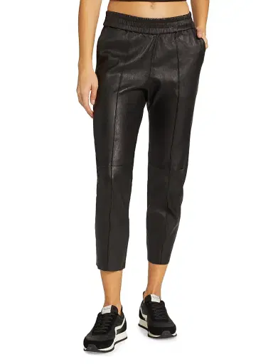 Sprwmn Women's Leather Slim Fit Joggers | Thumbnail 3 Sprwmn Women's Leather Slim Fit Joggers | Thumbnail 3