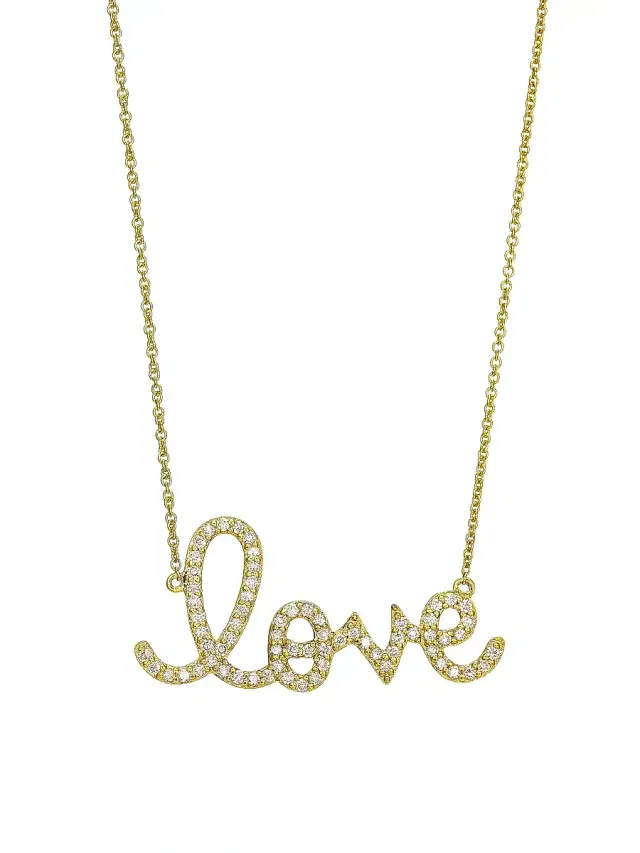 Women's Diamond and 14K Yellow Gold  Love Pendant Necklace - Yellow Gold