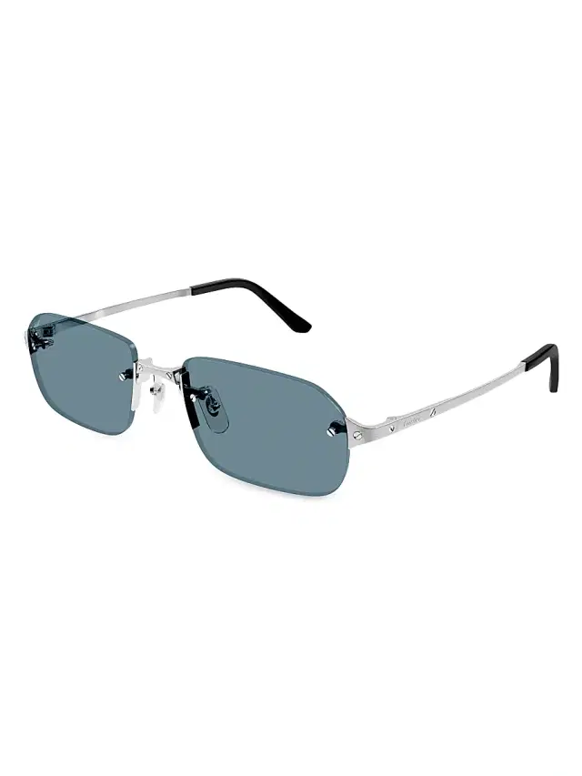Men's Santos Classic 56MM Rectangular Sunglasses - Silver Blue Men's Santos Classic 56MM Rectangular Sunglasses - Silver Blue