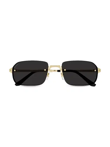 Cartier Men's Santos Classic 56MM Rectangular Sunglasses - Gold Black | Thumbnail 2