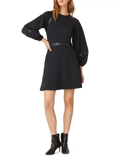 Shoshanna Women's Elsy Faux Leather-Trim Dress - Ink | Thumbnail 2 Shoshanna Women's Elsy Faux Leather-Trim Dress - Ink | Thumbnail 2