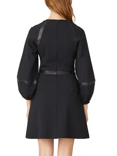 Shoshanna Women's Elsy Faux Leather-Trim Dress - Ink | Thumbnail 4 Shoshanna Women's Elsy Faux Leather-Trim Dress - Ink | Thumbnail 4