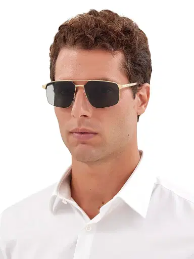 Cartier Men's Santos Evolution 60MM Platinum-Plated Navigator Sunglasses - Gold | Thumbnail 4