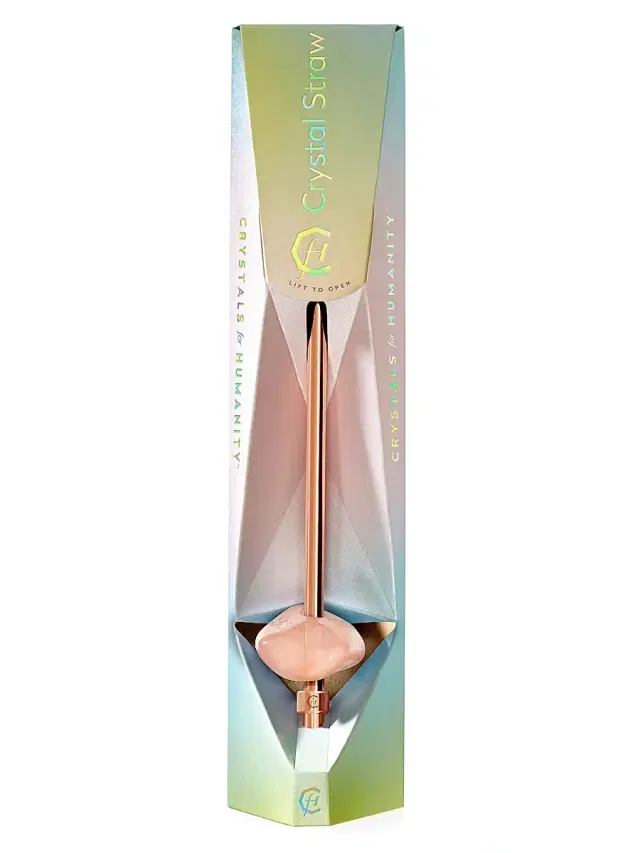 Women's Rose Quartz Crystal Stainless Steel Straw