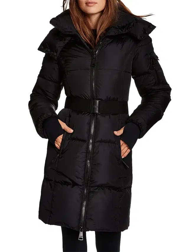 SAM. Women's Noho Belted Matte Shell Down Puffer Coat - Matte Black