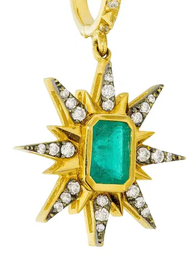 Marlo Laz Women's Minerva 14K Yellow Gold, Emerald & 0.56 TCW Diamond Starburst Drop Earrings - Gold | Thumbnail 4 Marlo Laz Women's Minerva 14K Yellow Gold, Emerald & 0.56 TCW Diamond Starburst Drop Earrings - Gold | Thumbnail 4