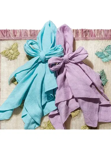 Joanna Buchanan Bow 2-Piece Linen Napkin Set - Aqua | Thumbnail 3