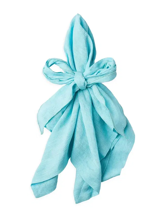 Bow 2-Piece Linen Napkin Set - Aqua
