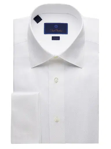 David Donahue Men's Trim-Fit Dobby Weave Formal Shirt - White - Size 18 | Thumbnail 1