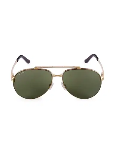 Cartier Men's Santos Evolution 24K Gold-Plated 61MM Pilot Sunglasses - Gold Green | Thumbnail 2