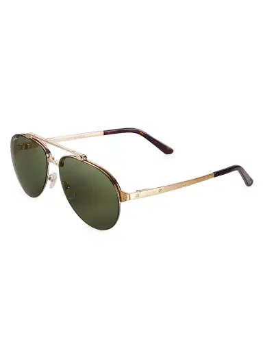 Cartier Men's Santos Evolution 24K Gold-Plated 61MM Pilot Sunglasses - Gold Green | Thumbnail 1