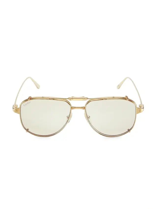 Men's Santos Light 24K Gold-Plated 56MM Pilot Glasses - Gold