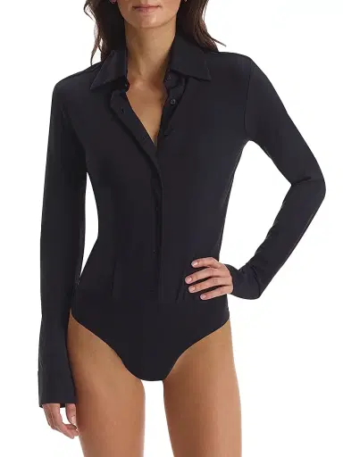 Commando Women's Classic Oxford Shirt Bodysuit - Black - Size XL | Thumbnail 3