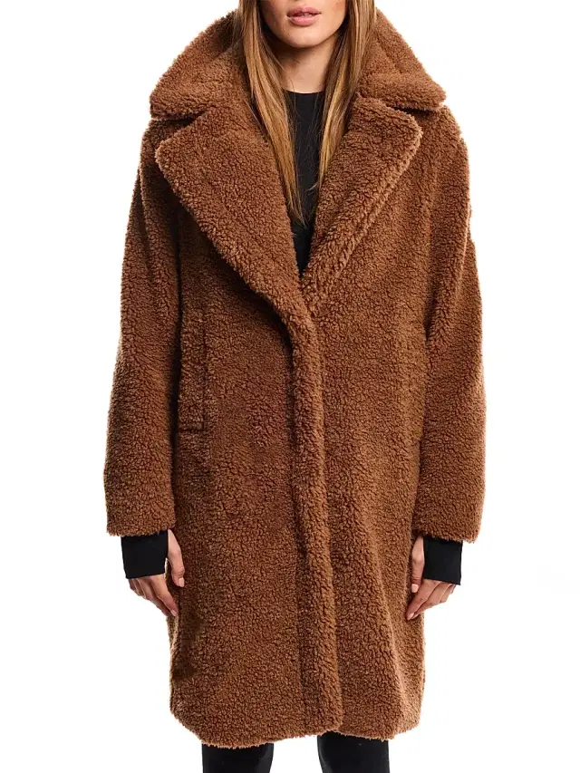 Sam. Women's Sherpa Leather-Trimmed Coat