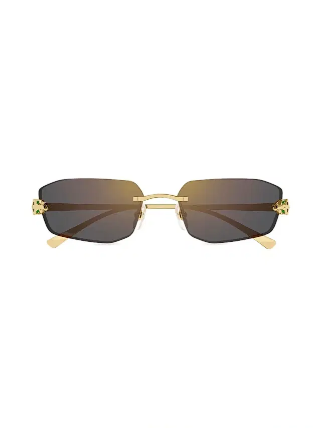 Women's Panthère Classic 56MM 24K-Gold-Plated Metal Rimless Geometric Sunglasses - Gold Black