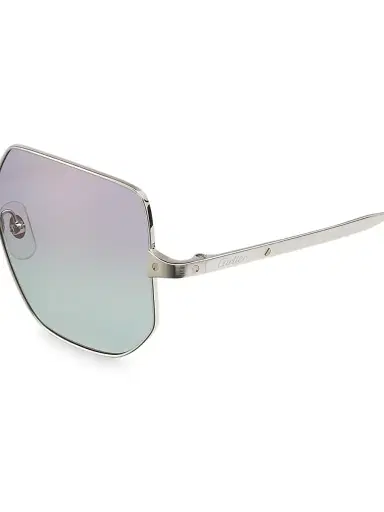 Cartier Women's Santos De 58MM Geometric Sunglasses - Silver | Thumbnail 3