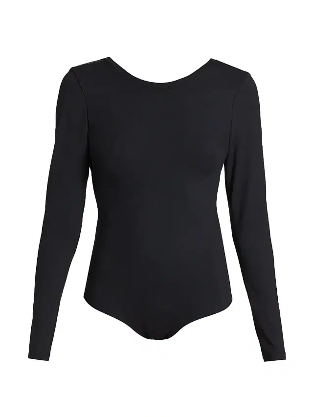 Women's Long Sleeve Scoop Bodysuit - Classic Black