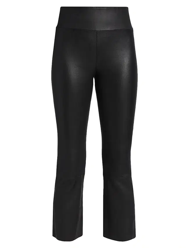 SPRWMN Women's Leather Crop Flare Leggings - Black