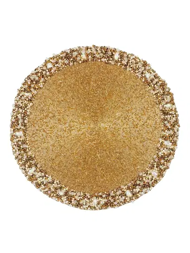 Nomi K Hand-Beaded Round Placemat - Gold | Thumbnail 1 Nomi K Hand-Beaded Round Placemat - Gold | Thumbnail 1