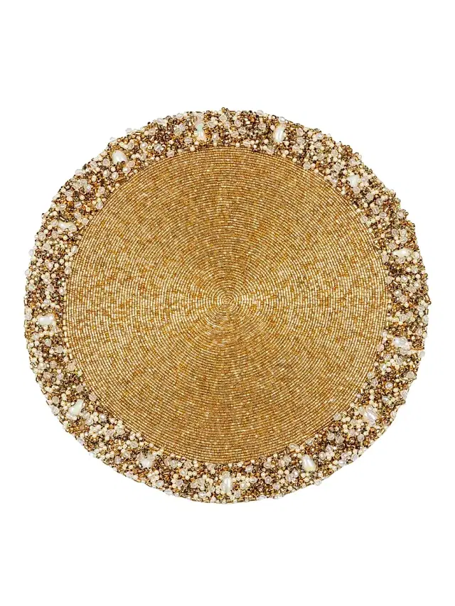 Hand-Beaded Round Placemat - Gold