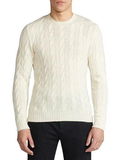 Ralph Lauren Purple Label Men's Textured Crewneck Cotton Sweater - Classic Cream | Thumbnail 3
