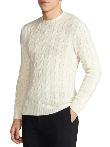 Ralph Lauren Purple Label Men's Textured Crewneck Cotton Sweater - Classic Cream | Thumbnail 4
