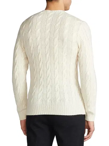 Ralph Lauren Purple Label Men's Textured Crewneck Cotton Sweater - Classic Cream | Thumbnail 5