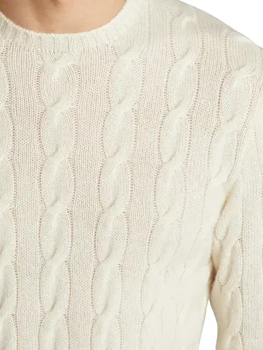 Ralph Lauren Purple Label Men's Textured Crewneck Cotton Sweater - Classic Cream | Thumbnail 6