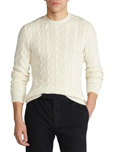 Ralph Lauren Purple Label Men's Textured Crewneck Cotton Sweater - Classic Cream | Thumbnail 7