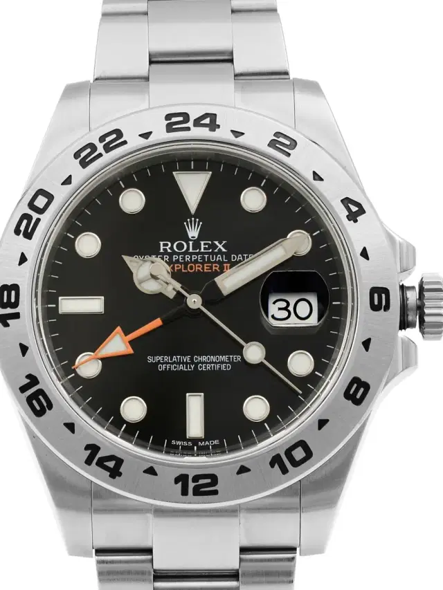 Pre-Owned Explorer II Steel Orange Hand Black Dial Automatic Men's Watch - Silver