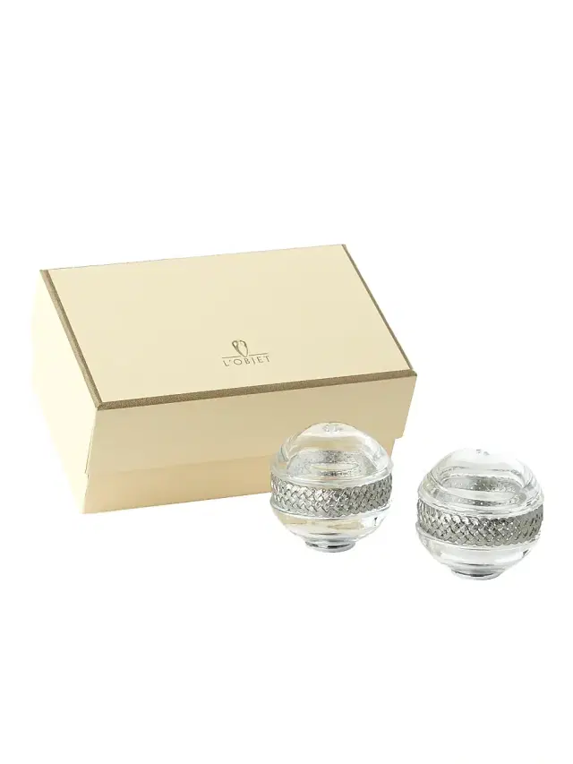 L'Objet Two-Piece Braid-On-Crystal Shaker Set - Platinum