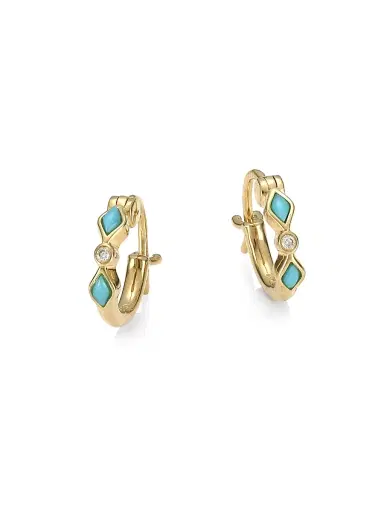 Sydney Evan Women's Diamond & Turquoise 14K Yellow Gold Huggie Hoop Earrings | Thumbnail 1